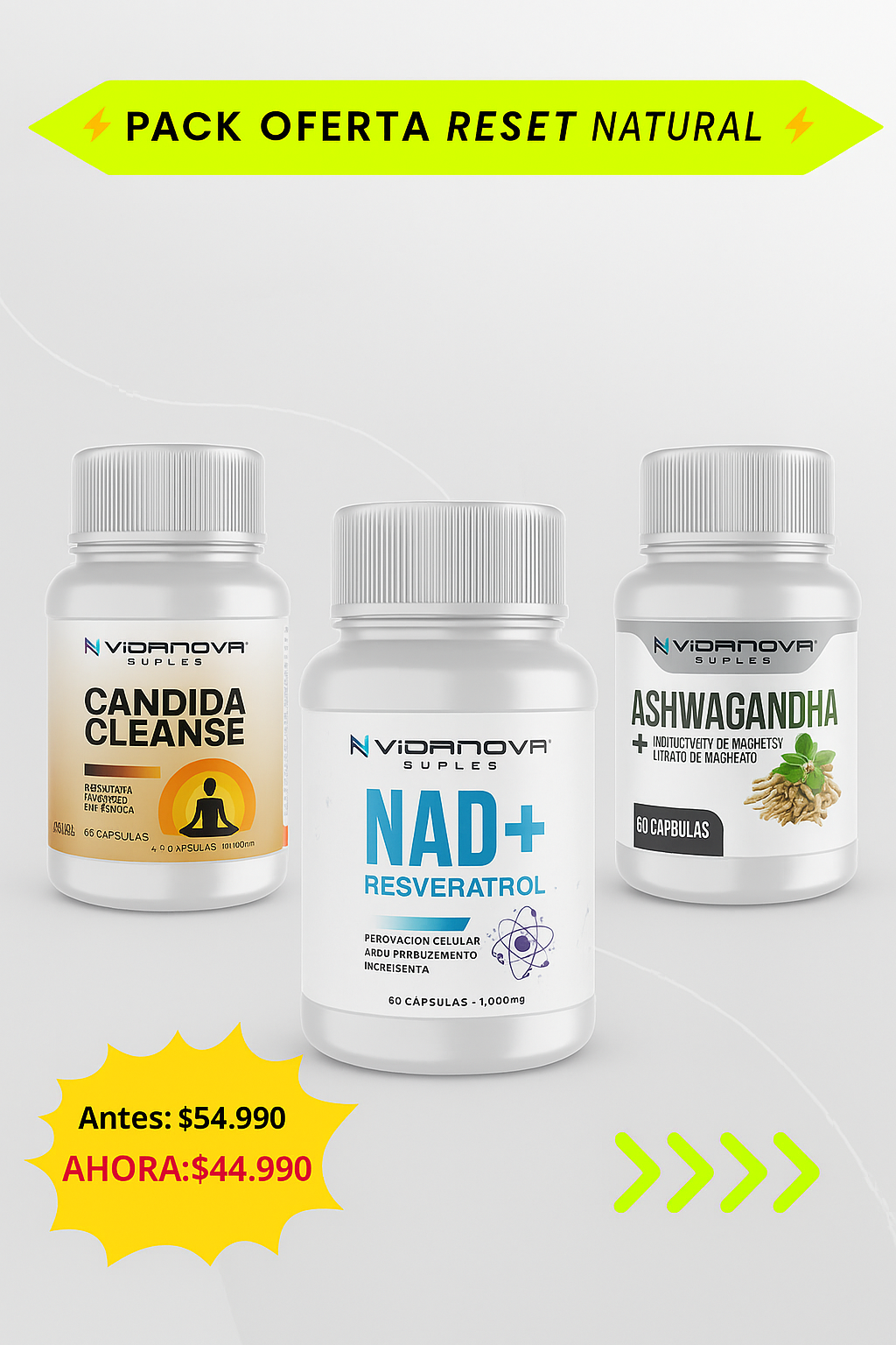Tripack Reset Natural- NAD+Ashwagandha+Candida cleanse